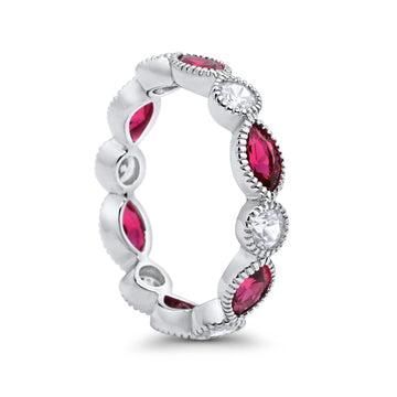 Eternity Style Ring Marquise Round Simulated Ruby CZ 925 Sterling Silver